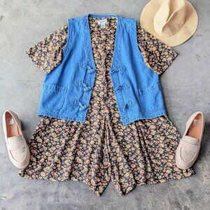 Vintage Sostanza Darkset Floral Short Sleeve Button Front Romper medium